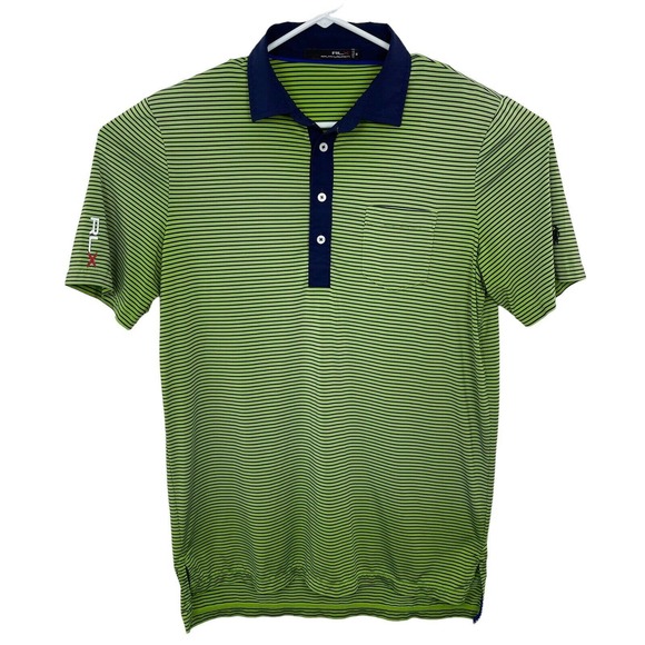 RLX Ralph Lauren Other - RLX Ralph Lauren Golf Polo Shirt 4 Button Striped Mens Sz M Lime Green Navy Blue